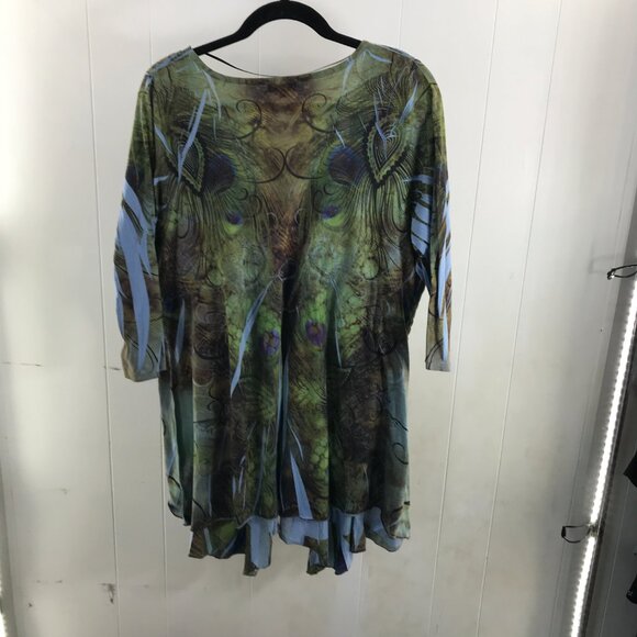 one world boho green and blue asymmetric hem tunic top size 2X - Picture 4 of 4